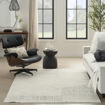 4' X 6' Ivory and Black Abstract Geometric Area Rug