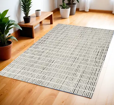 4' X 6' Ivory and Black Geometric Area Rug