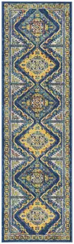 8' Blue Geometric Runner Rug