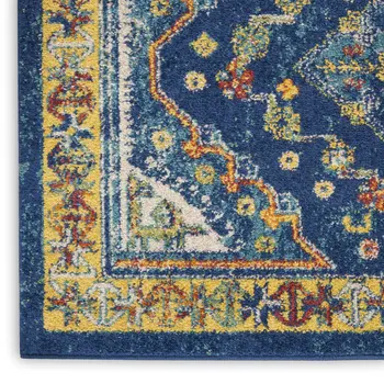 8' Blue And Yellow Oriental Runner Rug