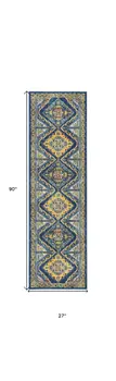 8' Blue Geometric Runner Rug
