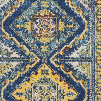 8' Blue Geometric Runner Rug