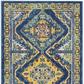 8' Blue Geometric Runner Rug