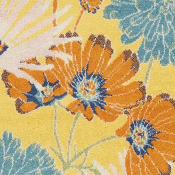 8' Yellow Floral Runner Rug