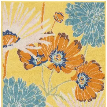 8' Yellow Floral Runner Rug
