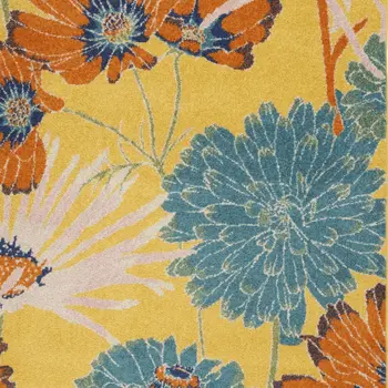 4' X 6' Yellow Floral Power Loom Area Rug