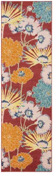 8' Orange And Red Floral Runner Rug