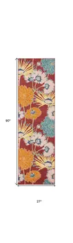 8' Orange And Red Floral Runner Rug