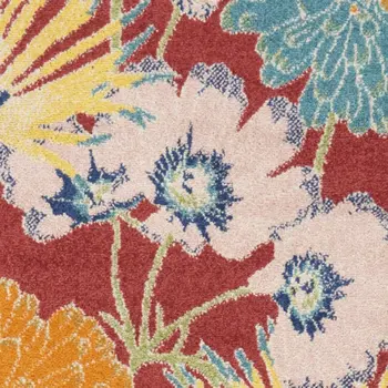 8' Orange And Red Floral Runner Rug