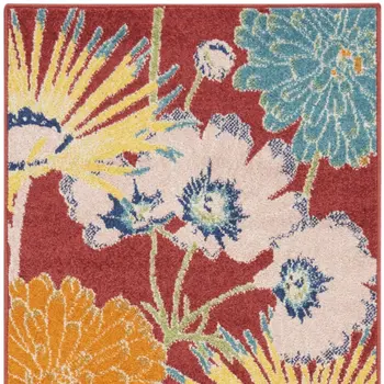 8' Orange And Red Floral Runner Rug