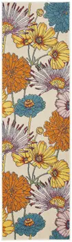 8' Cream Floral Runner Rug