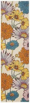 8' Cream Floral Runner Rug