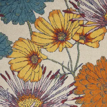 4' X 6' Cream Floral Power Loom Area Rug