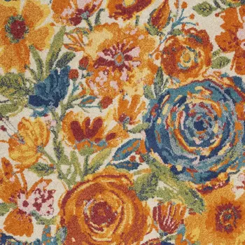 4' X 6' Cream Floral Power Loom Area Rug