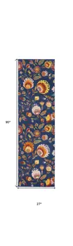 8' Orange And Red Floral Runner Rug