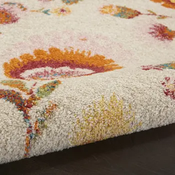 8' Orange And Ivory Floral Runner Rug