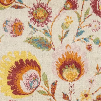 8' Orange And Ivory Floral Runner Rug