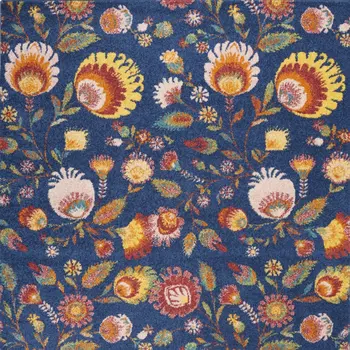 4' X 6' Blue and Orange Floral Power Loom Area Rug