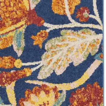 8' Orange Red And Blue Floral Runner Rug