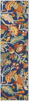 8' Orange Red And Blue Floral Runner Rug
