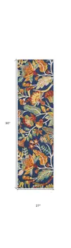 8' Blue And Yellow Floral Runner Rug