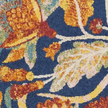 8' Blue And Yellow Floral Runner Rug