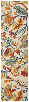 8' Orange And Ivory Floral Runner Rug