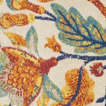 8' Orange And Ivory Floral Runner Rug