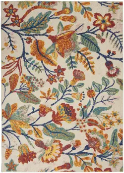 4' X 6' Orange and Ivory Floral Power Loom Area Rug