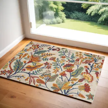 4' X 6' Orange and Ivory Floral Power Loom Area Rug