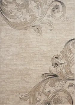 4' X 6' Tan Black and Ivory Damask Area Rug
