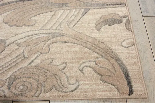 4' X 6' Tan Black and Ivory Damask Area Rug