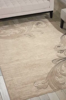 4' X 6' Tan Black and Ivory Damask Area Rug