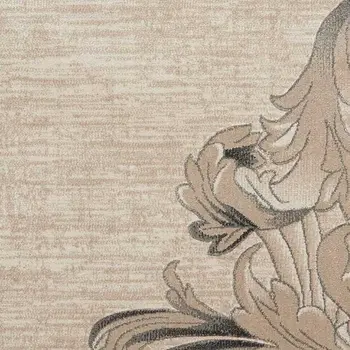 4' X 6' Tan Black and Ivory Damask Area Rug