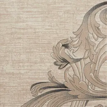 4' X 6' Tan Black and Ivory Damask Area Rug