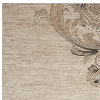4' X 6' Tan Black and Ivory Damask Area Rug