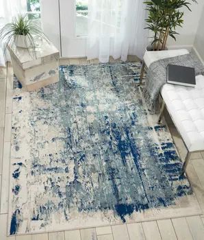 4' X 6' Ivory Blue and Slate Gray Abstract Area Rug