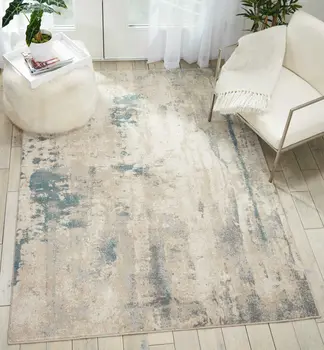 4' X 6' Ivory and Teal Blue Abstract Area Rug