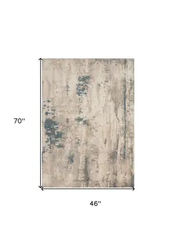 4' X 6' Ivory and Teal Blue Abstract Area Rug