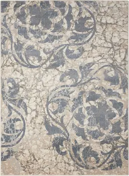 4' X 6' Ivory Tan and Slate Gray Floral Distressed Area Rug