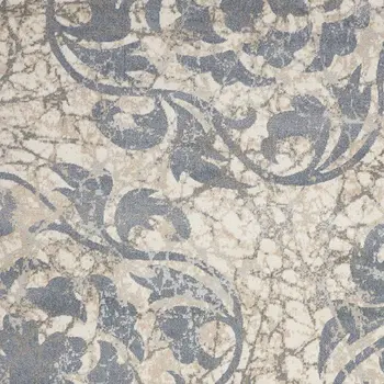4' X 6' Ivory Tan and Slate Gray Floral Distressed Area Rug