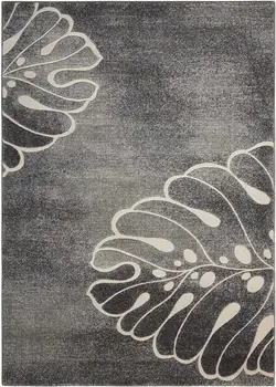 4' X 6' Ivory Black and Gray Botanical Leaves Area Rug