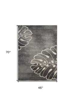 4' X 6' Ivory Black and Gray Botanical Leaves Area Rug