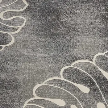 4' X 6' Ivory Black and Gray Botanical Leaves Area Rug