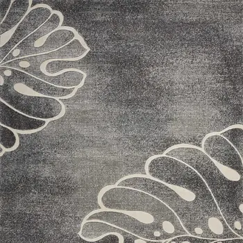 4' X 6' Ivory Black and Gray Botanical Leaves Area Rug