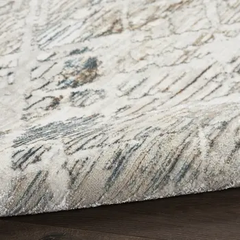 8' Ivory Black and Gray Abstract Non Skid Runner Rug