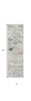 8' Ivory Black and Gray Abstract Non Skid Runner Rug
