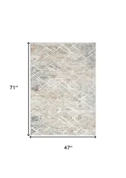 4' X 6' Ivory Black and Gray Abstract Non Skid Area Rug