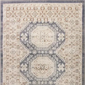 8' Ivory Silver and Gray Abstract Non Skid Runner Rug