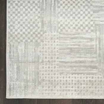 8' Ivory Silver and Gray Abstract Non Skid Runner Rug